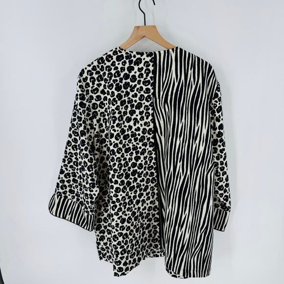Multiples Jacket 2X Black White Animal Print Mixed Zebra Leopard Open Front - Picture 7 of 9